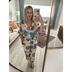 PARADISED Multicolored Floral Tropical Front Button Closure Scottie Jumpsuit S
